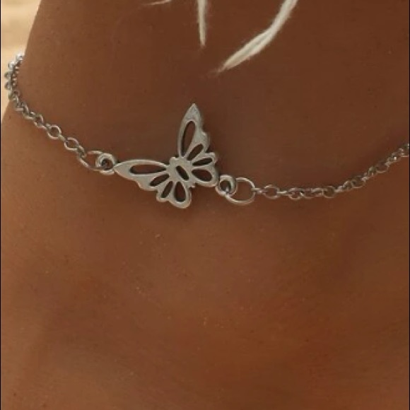Jewelry - 3/$25 NWT Beautiful Silver Stainless Steel Butterfly Charm and Chain Ank…